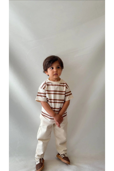 Kidmark Çocuk Modası Boy's Striped T-Shirt Gabardine Pants Set