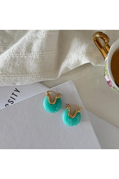 Alice İsstanbul Water Green Oval Acrylic Hoop Earrings