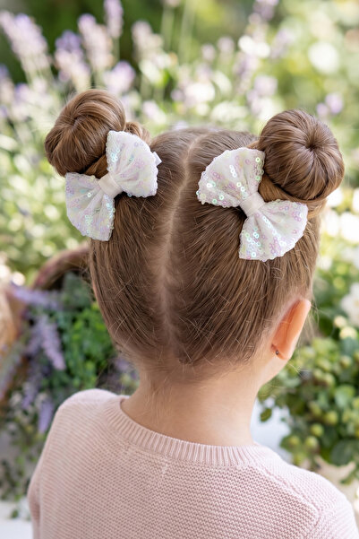 Liliza Accessories Beyaz Pul Payet 2li Çocuk Fiyonk Klips - Düğün Mezuniyet T...