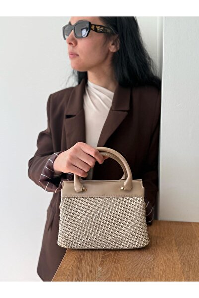 lalettobags Дамска чанта модел Вера, със сламена текстура, с регулируема през...