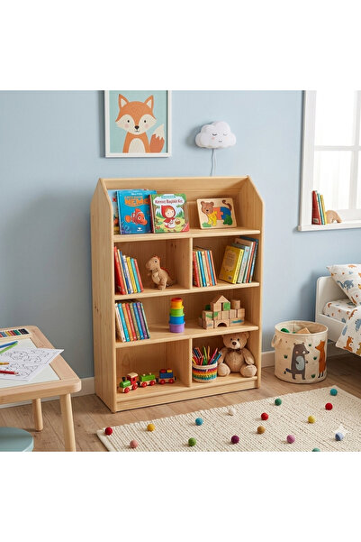 Doğal Yuvam Montessori Doğal Ahşap Çocuk Kitaplığı 6 Bölmeli Oyuncak & Kitap ...