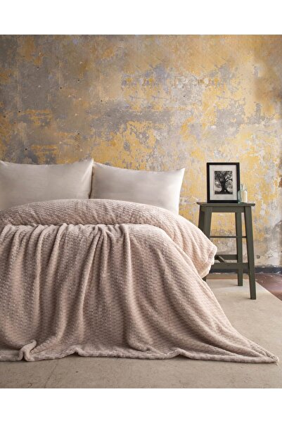 Apricitas HOME Çift Kişilik Trusty Ekru Jakar Desen Battaniye 200x220 CM