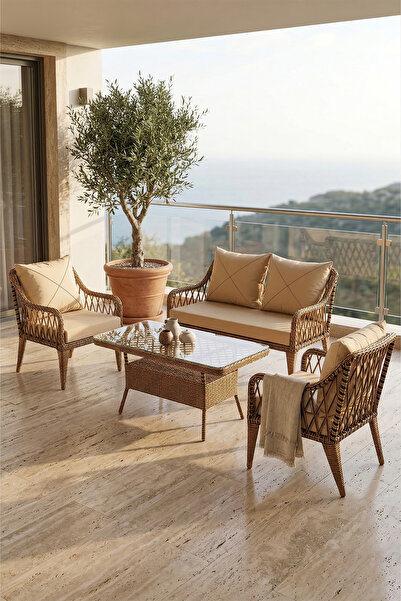 Canisa Tulipa Serisi 1.Sınıf 2+1+1 Cappucino Rattan, Cappucino Minder Bahçe B...