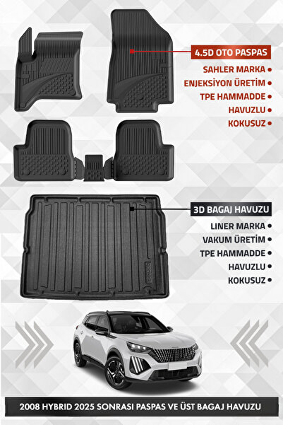Sahler Peugeot 2008 HYBRID 2025 ve Sonrası Uyumlu 4.5D Premium Havuzlu Oto Pa...