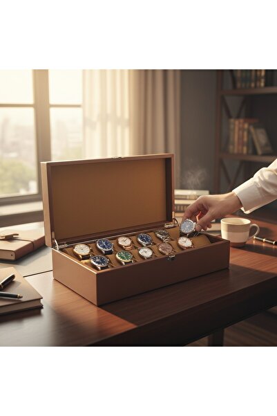 ROBERT TAYLOR Watch Box 12-Piece Diplomat Model - Tan