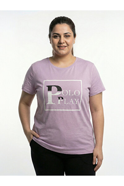 Polo Play By Styli تي شيرت برقبة دائرية مطبوع عليه شعار ليلك