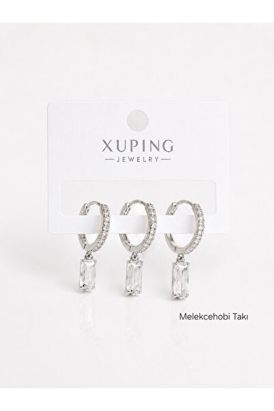 XUPING JEWELRY Xuping Silver Baget Taşlı Üçlü Küpe Seti - Sallantılı Kristal ...