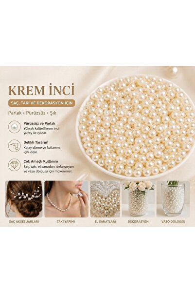 yiğit aksesuar 5 mm 100 Adet Krem İnci Boncuk Takı Saç Süsleme Boncuğu
