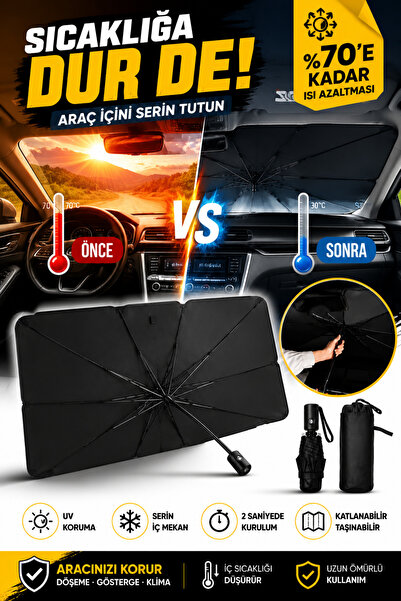 SYN AKSESUAR Şemsiye Tipi Oto Güneşlik Perde | Araç İçi Isıyı Azaltan Katlana...