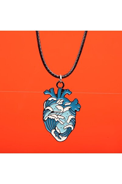 Munels Mineli Wavy Heart Model Leather Cord Necklace