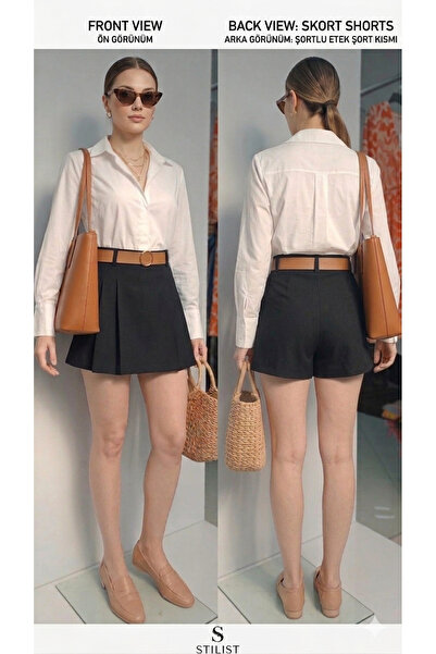 Moda Liva Butik Kemerli şort etek siyah
