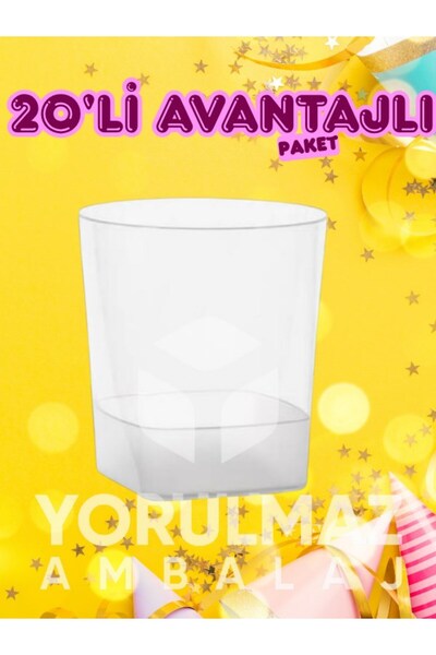yorulmaz ambalaj 🥤 Kare Plastik Viski & Meşrubat Bardağı 220 cc – 20’li Pake...