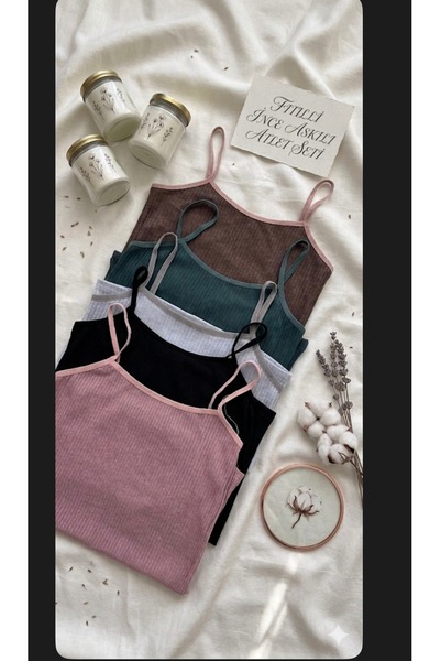 EBRULİ BUTİK06 Women's 5-Piece Rope Strap Ribbed Athlete's Undershirt