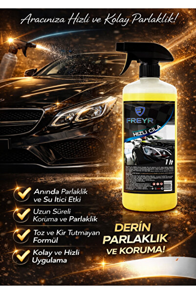 FREYR Oto Bakım Seti 3'lü Premium Oto Bakım Seti - Cilalı Oto Şampuanı 1 Lt + Hızlı Cila 1 Lt +400 Ml Vanilya Çilek Oto Kokusu