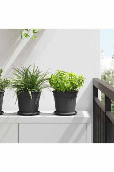 vidaxl Ghiveci rotund pentru flori 6 pcs Negru Ã˜ 17 x 14 cm Plastic
