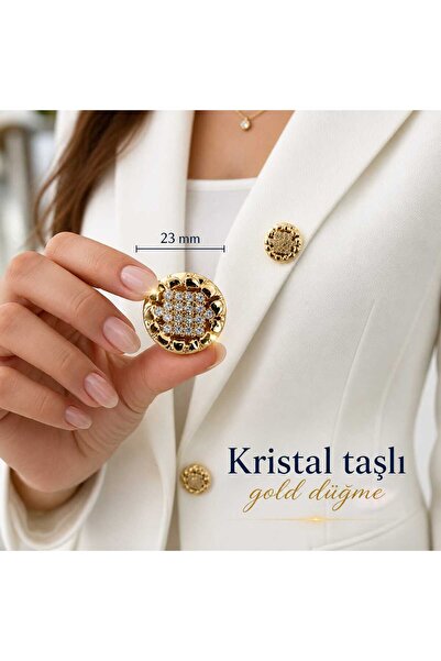 beyna aksesuar KRİSTAL TAŞLI GOLD KAPLAMALI 23MM METAL DÜĞME 1 PAKET 3 ADET