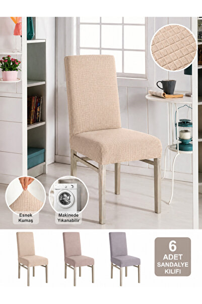 Bambu Standart Sandalye Kılıfı 6'lı Likralı Esnek Yıkanabilir