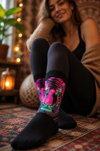 Yalova İç Giyim Colorful Tiger Patterned Digital Printed Long Socks Premium S...