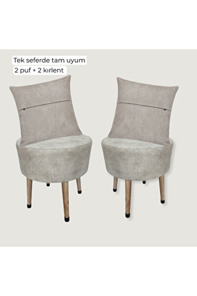 ustaagac Puf Koltuk & Kırlent Seti – 2 Puf 2 Kırlent, Dekoratif Ayak Uzatma T...