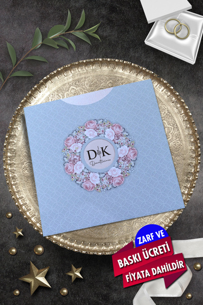 Cem Davetiye Düğün Nişan Nikah Kına Davetiyesi 976 (100 ADET) Baskı Dahil