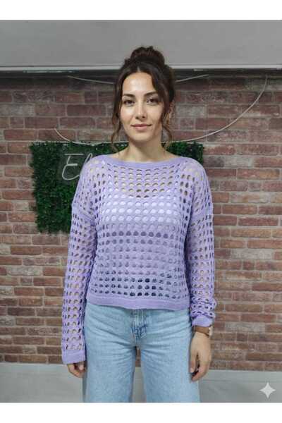 FİOX ATELİER Kadın Trend Ajurlu Ispanyol Kol Ajurlu Crop Triko