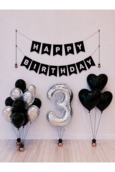 Balonsan Happy Birthday Silver Balloon Set -3-