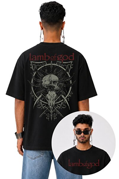 Fuddy Moda Μπλουζάκι Unisex με στάμπα κρανίου Lamb of God στην πλάτη, Υπερμεγ...