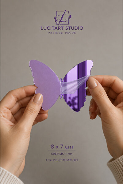 LucitART 10'lu Mor (Violet) Ayna Pleksi Kelebek Duvar Dekoru - 1 mm Lüks Deko...