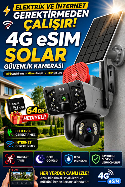 Naystek 4G eSIM Solar Güneş Enerjili Güvenlik Kamerası - Sim Kartlı 6MP Çift ...