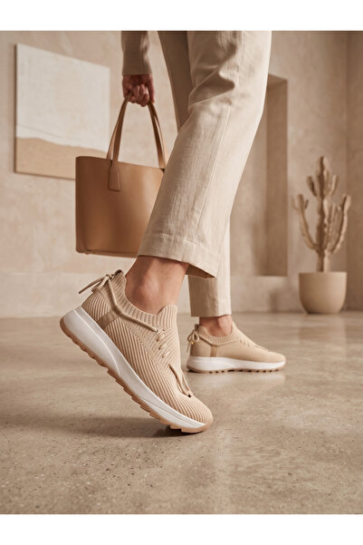 EPTC Women's Beige Knitwear Sneaker Ultra Light Breathable Orthopedic Sole Ca...