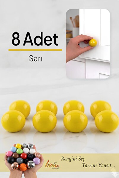 GLASWEN 8 Adet Sert Plastik Düğme Yuvarlak Top Sarı Dolap Mobilya Mutfak Dola...