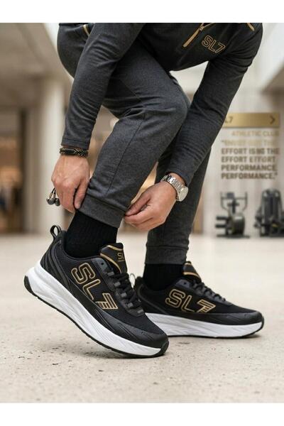 Elvin Shoe حذاء رياضي رجالي باللون الأسود والذهبي حذاء رياضي كاجوال 064