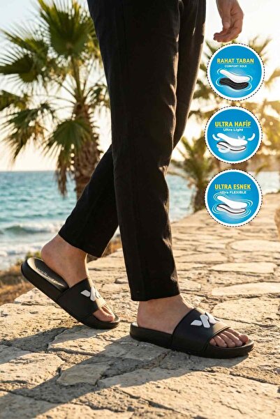 WALKWAY Black-Black Lightweight Flexible Unisex Slippers 8000-02 g