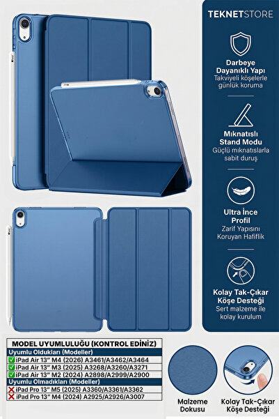 TEKNETSTORE Ipad Air 13" M4 M3 M2 Uyumlu Kılıf Ultra İnce Akıllı Uyku Modlu S...