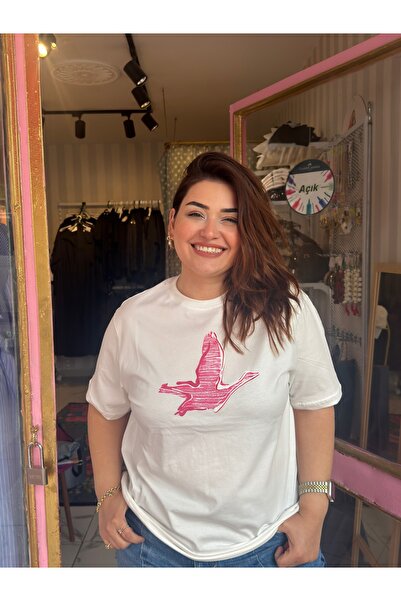 Store Büyük Beden Kuş Baskılı Tişört