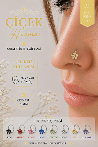 Sacce Scarves&Accessories 925 Ayar Gümüş Çiçek Halka Hızma Deliksiz ve Delikl...