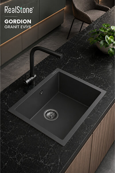 RealStone Real Stone K005 Gordion 52 Granit Mutfak Eviyesi Antrasit 52X47 Cm