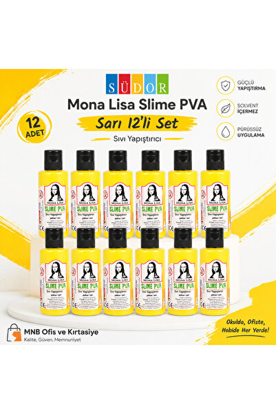 Südor Mona Lisa Sarı Slime Sıvı Yapıştırıcı 12'li Set - Çocuklar İçin Güvenli...