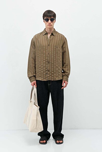 VAMOSCLO Striped oversize shirt khaki