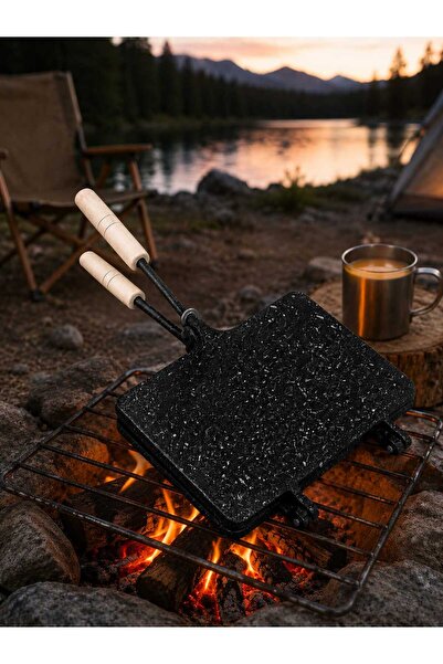 BERMİRA Home Collection Iç Dış Granit Döküm El Tost Makinası, Granit Ultra Lü...