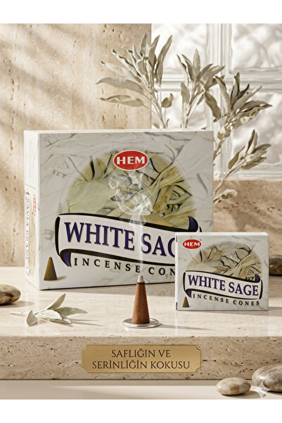 Hem Tütsü White Sage Konik Tütsü 120 Adet – Doğal Beyaz Adaçayı Kokulu Konik Tütsü