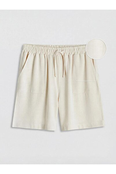LC Waikiki Elastic Waist Linen Look Women's Shorts (S6)