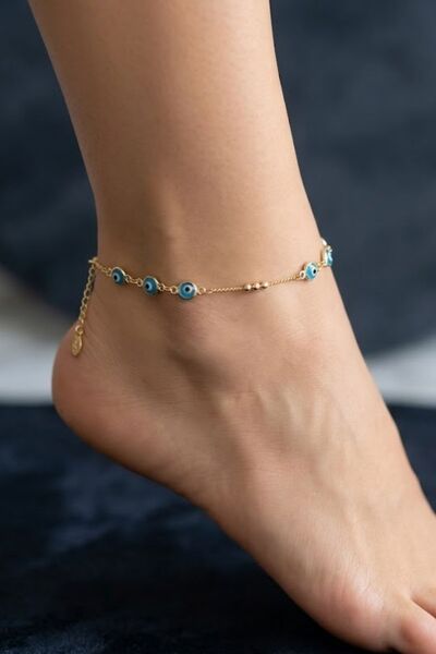 Parita Jewelry Altın Renk Nazar Boncuğu İşlemeli Paslanmaz ve Kararmaz Halhal