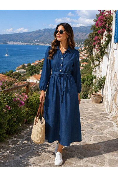 MODA maxi elbise,tensel kuşaklı maxi elbise,elbise