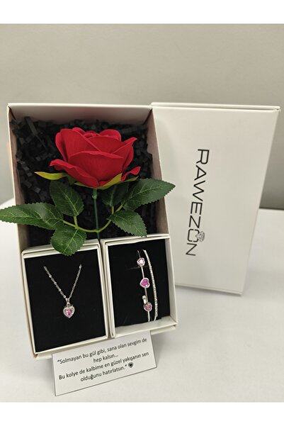 RAWEZON Nerovia Pinkred Konsept - Kırmızı Gül ve Pembe Çelik Zirkon Taşlı Kol...