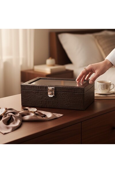 ROBERT TAYLOR Watch Box for 6 Watches Croco Light Brown