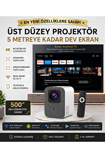 MİHASE 4K Ultra HD Destekli Premium Akıllı Projektör | Native Full HD Görüntü...