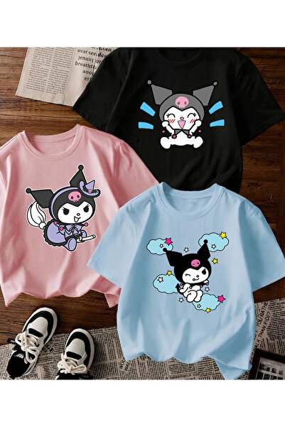 MAGORS KUROMI BASKILI PAMUKLU KISA KOLLU 3'LÜ PAKET GENÇ VE ÇOCUK TSHIRT
