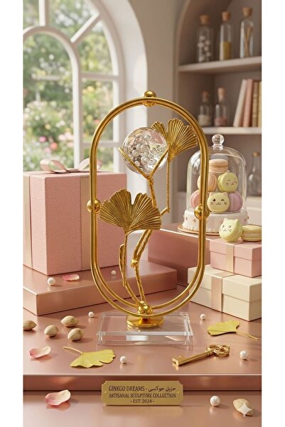 ALRASHED Kristal Küre ve Kristal Tabanlı Lüks Metal Çiçek Dekoru – Gold Moder...