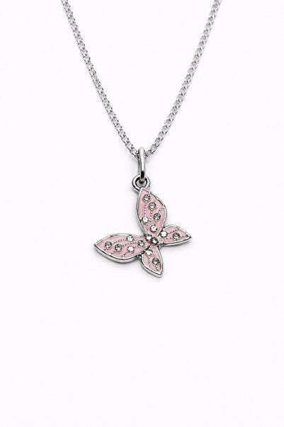 MakeWell Zircon Stone Heart Pendant with Pink Bow Detail Silver Color Stylish...